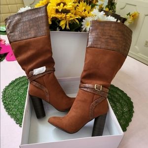 NIB JustFab Jonica Heeled Boots, sz 8, Brown